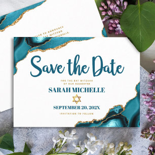Bat Mizwa Moderne Türkis Gold Achat Schriftzug Save The Date