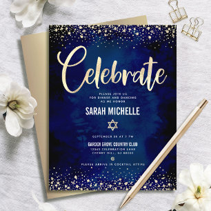 Bat Mizwa Navy Goldfolie Glitter Schrift Modern Begleitkarte