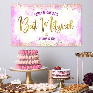 Bat Mizwa rosa Wasserfarbe Mädchen goldfolien Schr Banner