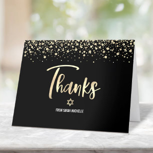Bat Mizwa Schwarz Gold Glitter Folie Elegantes Skr Dankeskarte