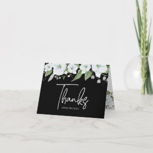 Bat Mizwa Schwarz Silber Schrift Floral Wasserfarb Dankeskarte