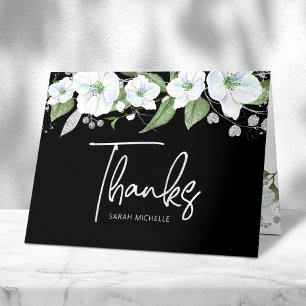 Bat Mizwa Schwarz Silber Schrift Floral Wasserfarb Dankeskarte