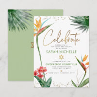 Bat Mizwa Tropisches Gold Schrift Floral Wasserfar