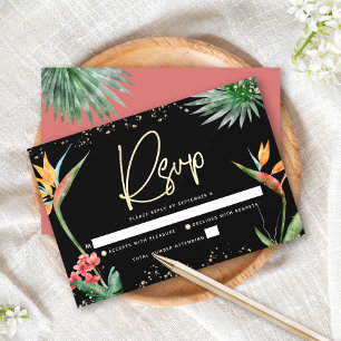 Bat Mizwa Tropisches Schwarz Gold Palme Aquarell RSVP Karte