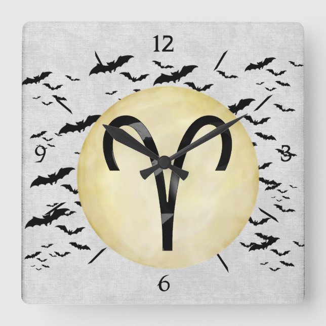 Bat Moon Aries Quadratische Wanduhr (Vorderseite)