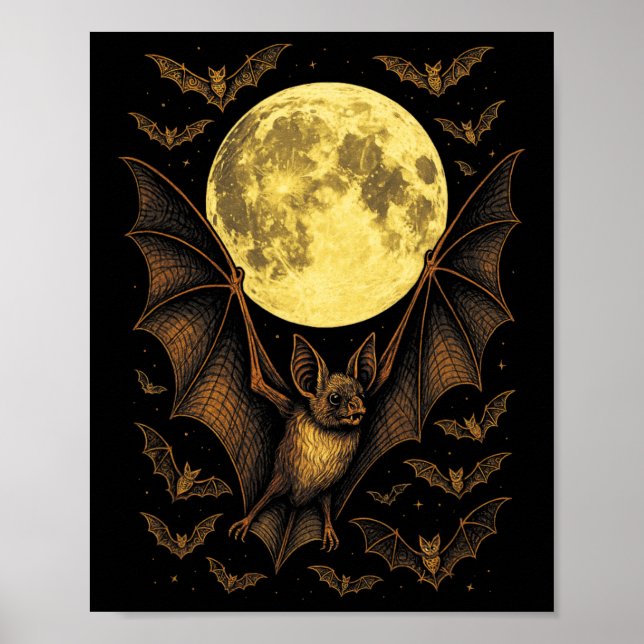 Bat Moon Halloween Gothic Spooky Nature Night Poster (Vorne)