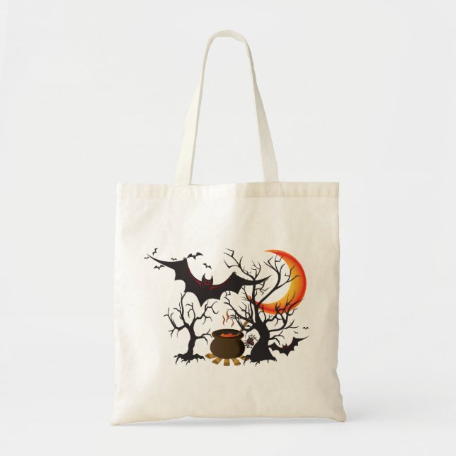 Bat Moon und Cauldron Trick oder Treat Bag Tragetasche (Vorne)