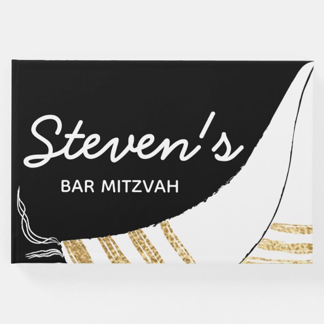 Bat oder Bar Mitzvah Party Schwarzes Gold Gästebuc Gästebuch (Vorderseite)