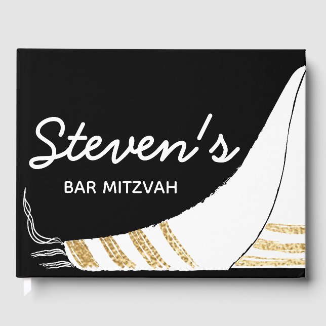 Bat oder Bar Mitzvah Party Schwarzes Gold Gästebuc Gästebuch (Vorderseite)