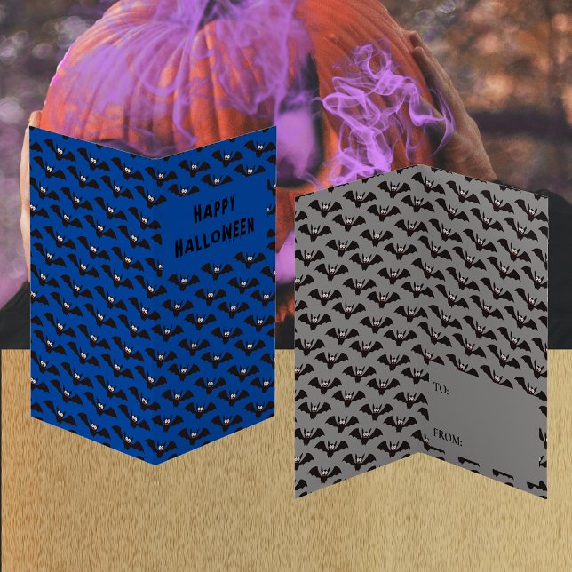 Bat Patterns Halloween Blue Classroom Exchange Car Visitenkarten (Bat Pattern Halloween Blue Classroom Exchange Card)