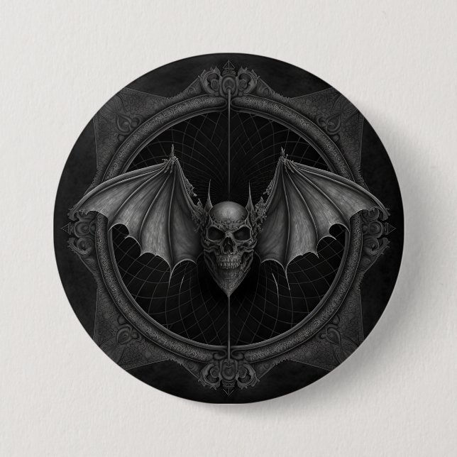 Bat Skull Gothic Dark, Ai generierte Design Button (Vorderseite)