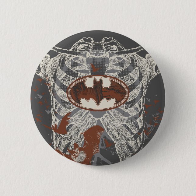 Bat Symbol Ribcage Vintag Collage Button (Vorderseite)