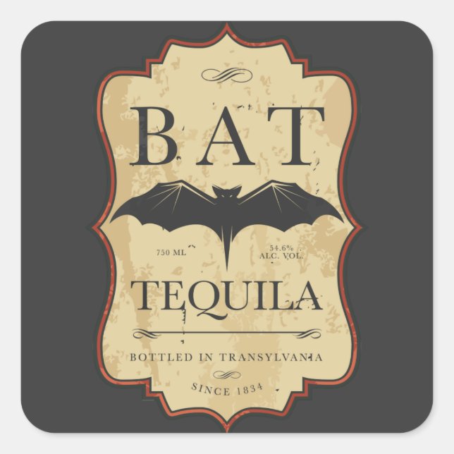Bat Tequila Vintages Halloween-Label Quadratischer Aufkleber (Vorderseite)