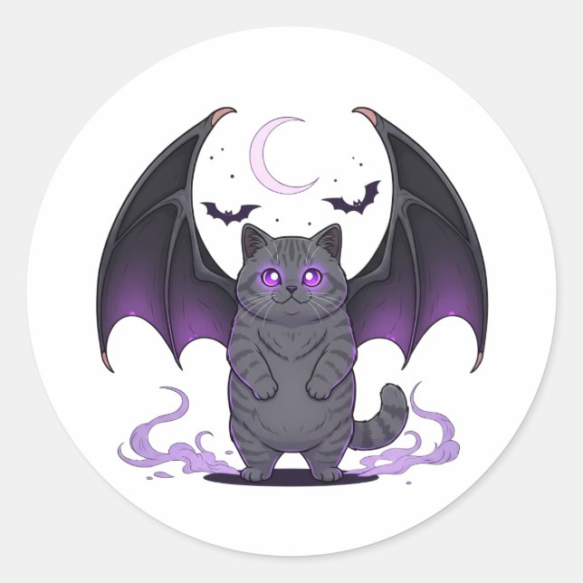 Bat Wing Brit - British Shorthair Cat Halloween Runder Aufkleber (Vorderseite)
