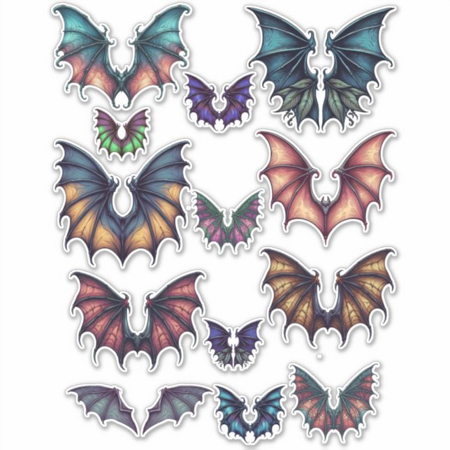 Bat Wings Color Illustrations ARt Collage Sheet Aufkleber (Vorderseite)
