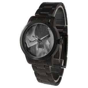 Bat Wings Ladys Black Steel Armband Watch Armbanduhr
