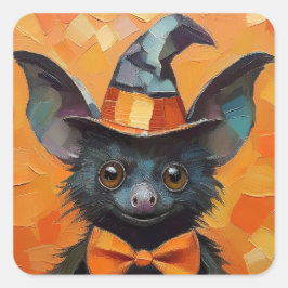 Bat with Patchwork Witch Hat Quadratischer Aufkleber