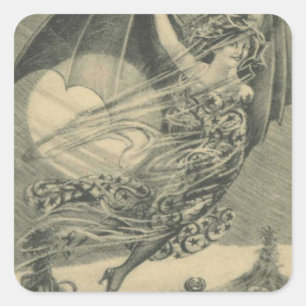 Bat Woman Kürbislaterne Pumpkin Cornstalk Moon Quadratischer Aufkleber