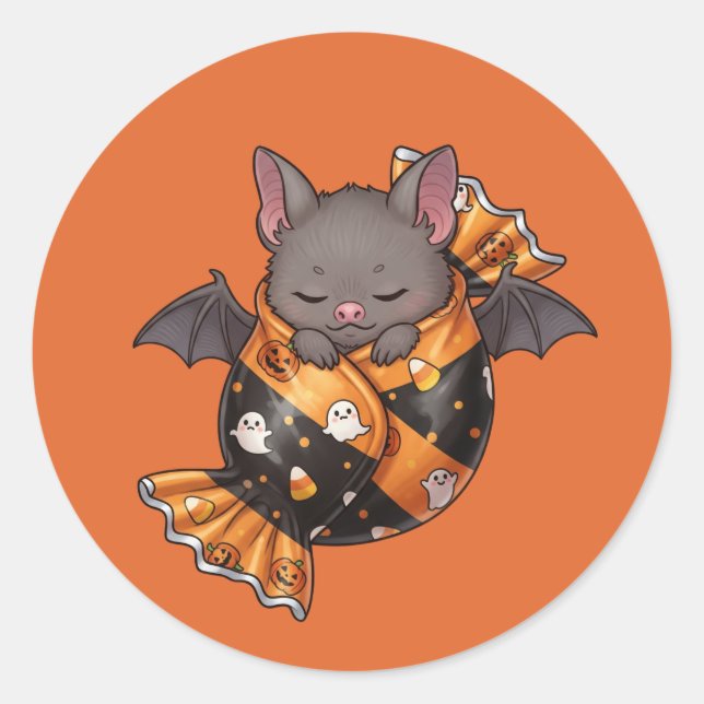 Bat Wrapped in Halloween Candy Runder Aufkleber (Vorderseite)