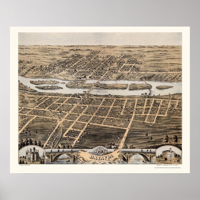 Batavia, IL Panorama Karte - 1869 Poster (Vorne)
