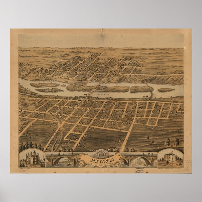 Batavia Illinois 1869 Antique Panoramabalkarte Poster (Vorne)