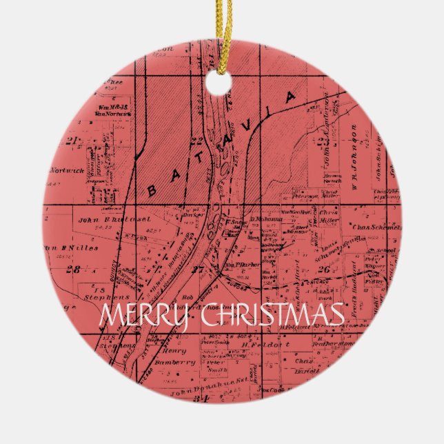 BATAVIA ILLINOIS 1871 KARTE SIE BILDEN FARBKARTE KERAMIKORNAMENT (Vorne)