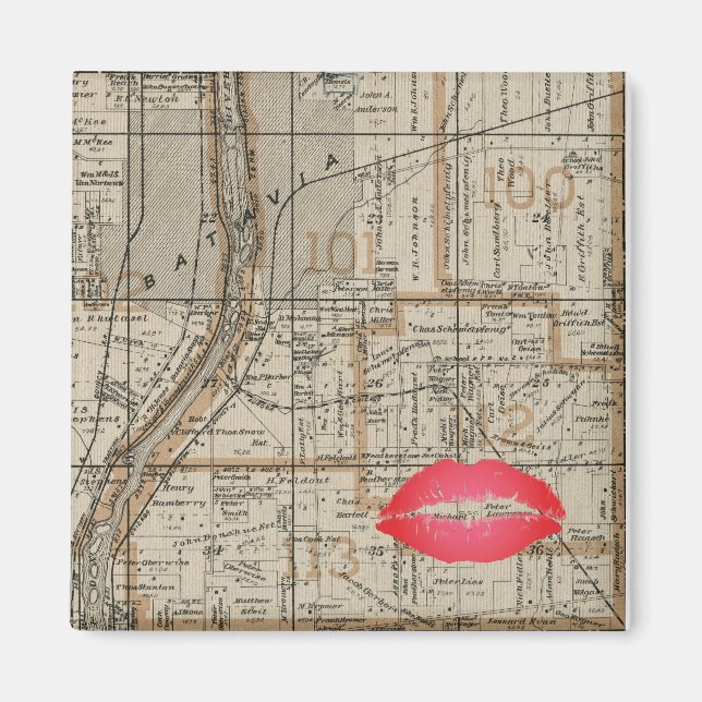 Batavia Illinois Plat Karte 1870 Fox River Valley Magnet (Vorne)