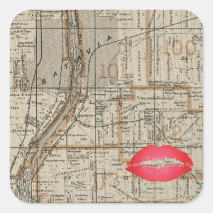 Batavia Illinois Plat Karte 1870 Fox River Valley Quadratischer Aufkleber