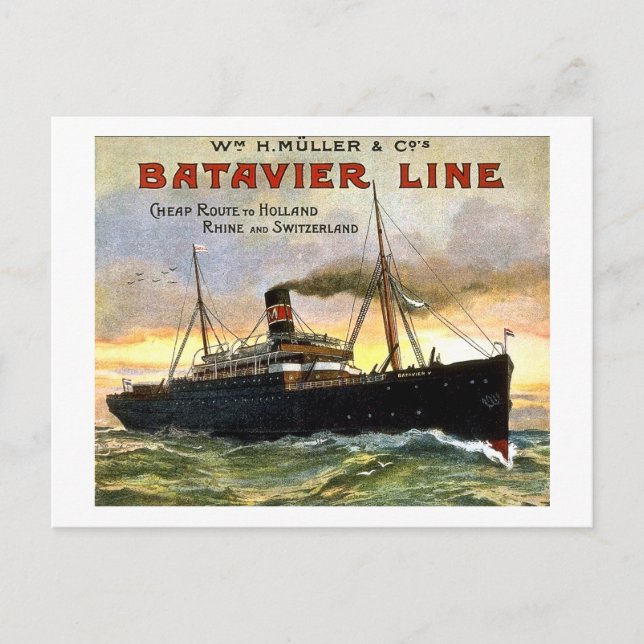 Batavier Line - Vintage Reise Postkarte (Vorderseite)
