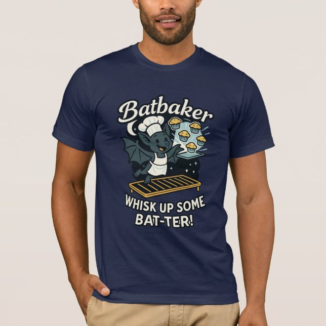 Batbaker Cute Bat Baker Pun Illustration T-Shirt (Vorderseite)