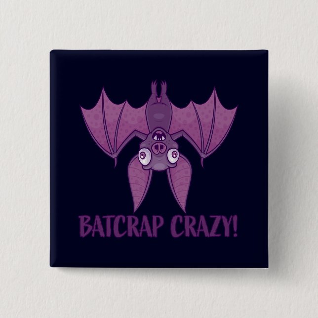 Batcrap Crazy Wacky Cartoon Bat Button (Vorderseite)