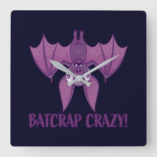 Batcrap Crazy Wacky Cartoon Bat Quadratische Wanduhr
