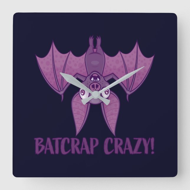 Batcrap Crazy Wacky Cartoon Bat Quadratische Wanduhr (Vorderseite)