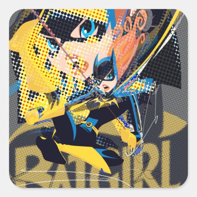 Batgirl Swinging Kick Quadratischer Aufkleber (Vorderseite)