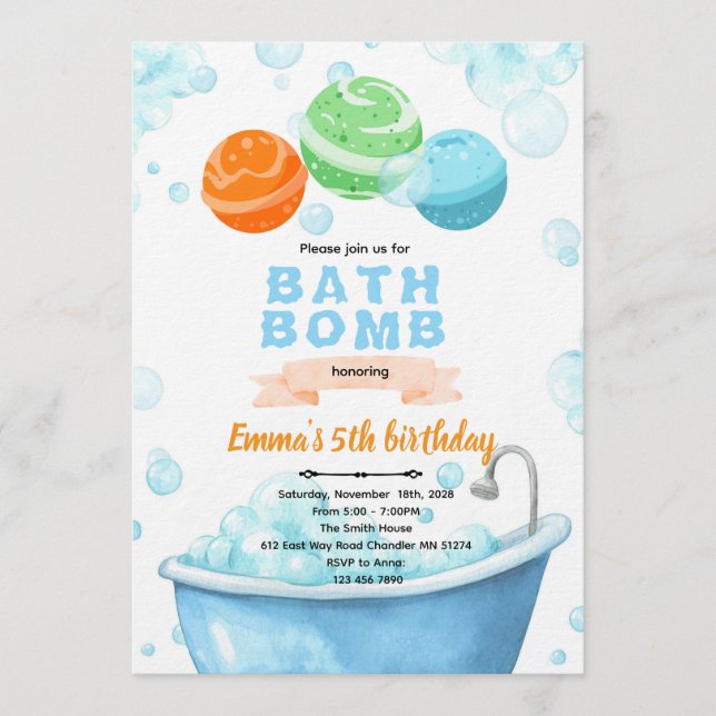 Bath bomb Party Invitation Einladung (Vorderseite)
