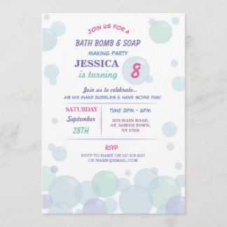 Bath Bomb Soap Making Bubble Birthday Party Invite Einladung