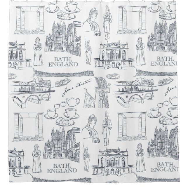 Bath, England Toile Style pattern, Jane Austen Duschvorhang (Vorderseite)