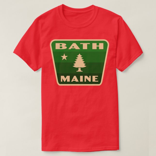 Bath Maine Retro Pine Tree Abzeichen grün T-Shirt (Design vorne)