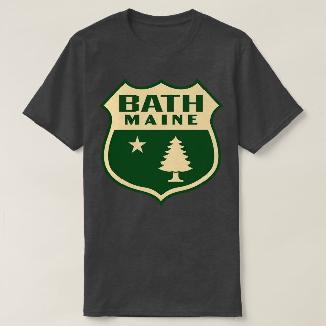 Bath Maine Retro Pine Tree Shield Tan T-Shirt (Design vorne)