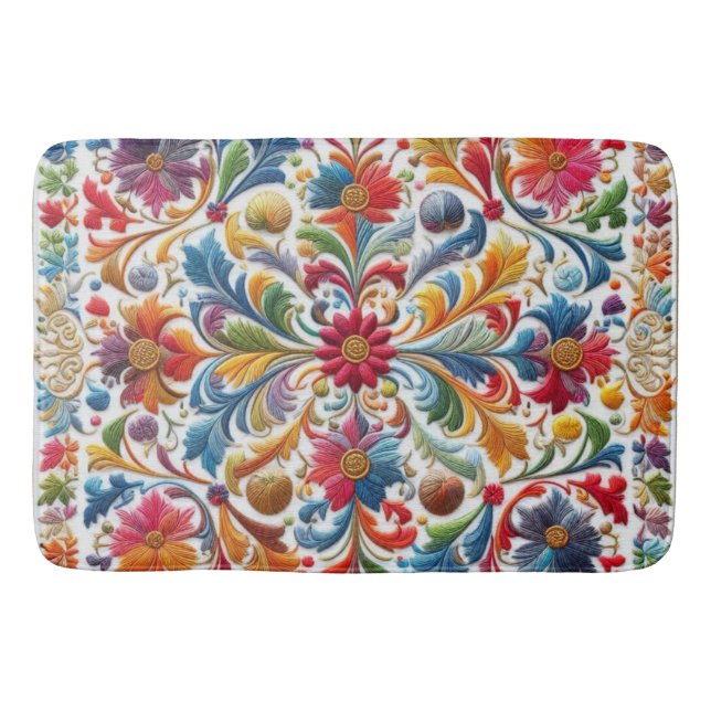 Bath Mat farbenfroh rotes Blumendesign Badematte (Vorderseite)