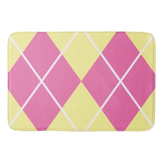 Bath Mat/Gelb/Rosa Kariertes Diamantmuster Badematte (Vorderseite)