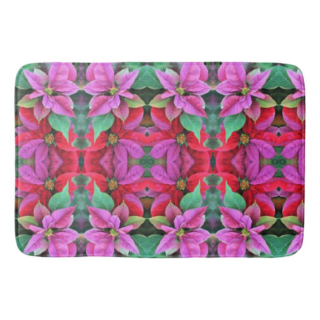 Bath Mat Pink & Red Poinsettias Badematte (Vorderseite)