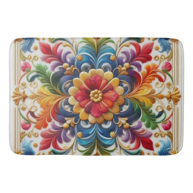 Bath Mat Rainbow Blume Stickereien Bläschen Badematte (Vorderseite)