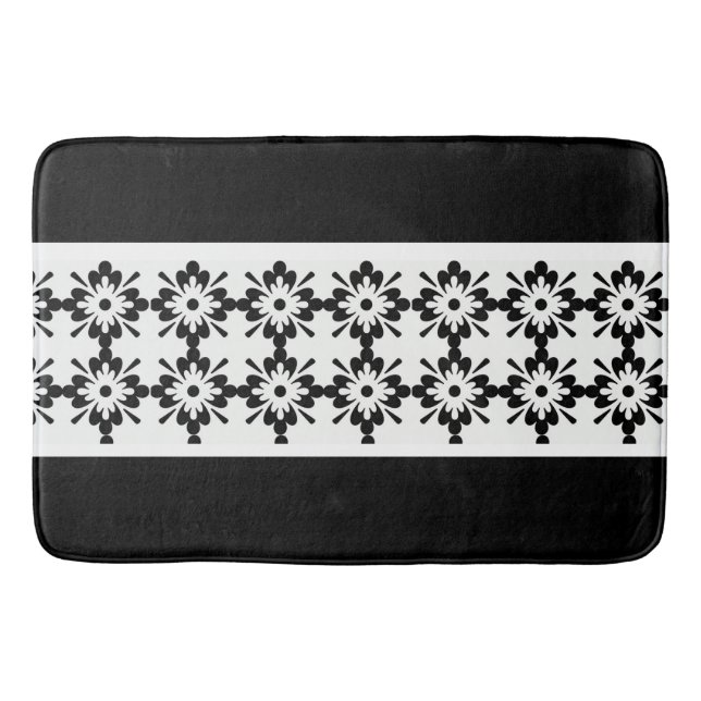 Bath Mat/Schwarz/Weiß-Blütenformen Badematte (Vorderseite)