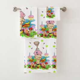 Bath Towel Sets, Twin Happy Birthday Cupcake Badhandtuch Set