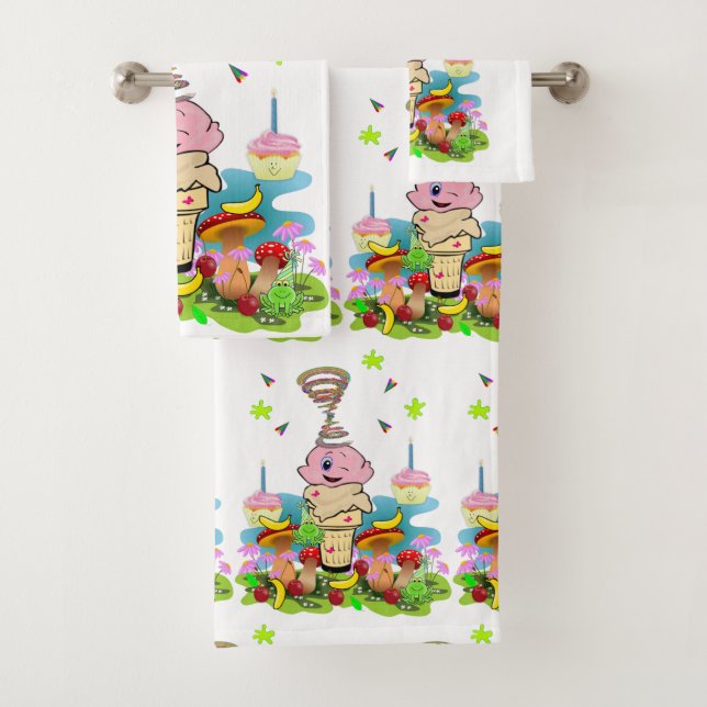 Bath Towel Sets, Twin Happy Birthday Cupcake Badhandtuch Set (Insitu)