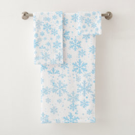 Bath Towels Blue Snowflakes Falling On White Badhandtuch Set