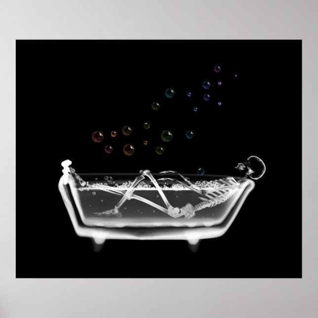 Bath Tub X-Ray Skelett - Regenbogenblasen Poster (Vorne)