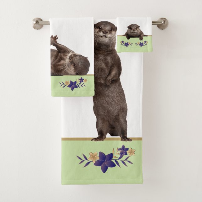 Bath Wild Animals Weasels  -  Baby Otters Badhandtuch Set (Insitu)