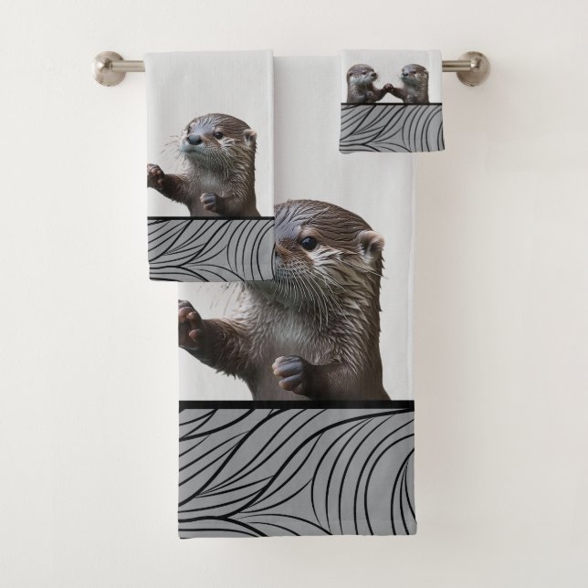 Bath Wild Animals Weasels  -  Baby Otters Towels Badhandtuch Set (Insitu)